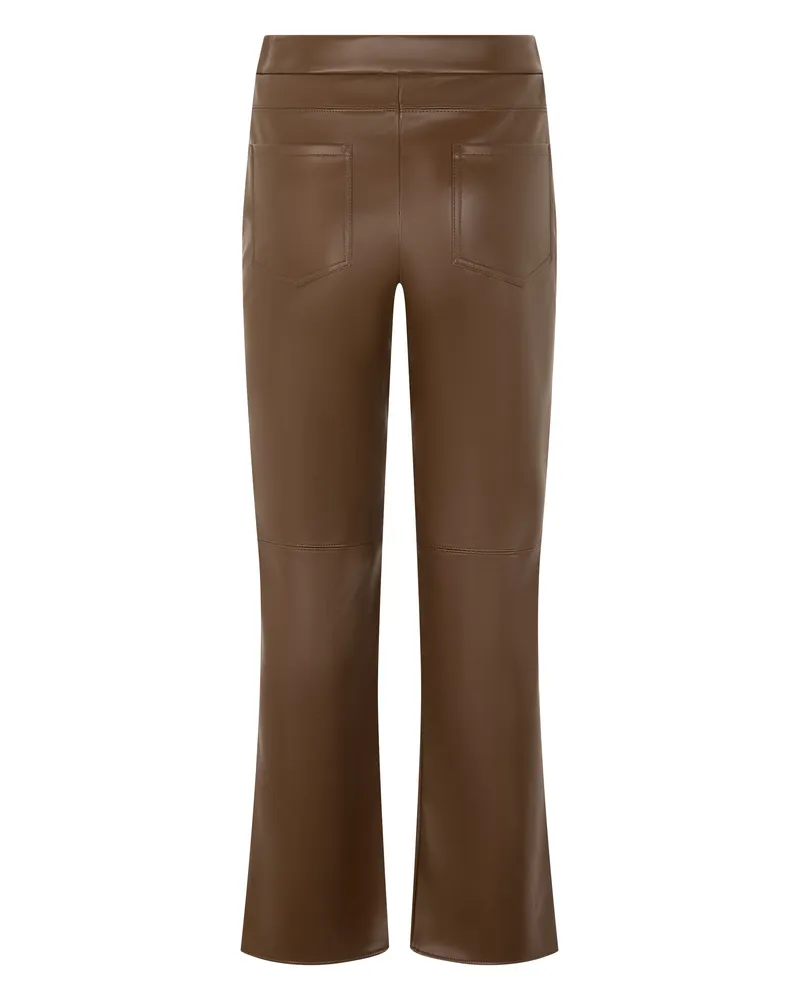 Max Mara Women's Pants Wide-Leg Synthetic Leather Dark Gold Polyester Trousers Bronze