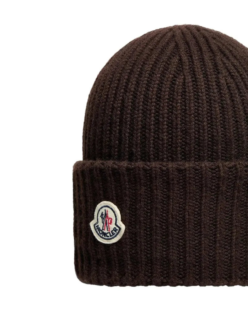 Moncler Wool and Cashmere Half-Brioche Beanie — Brown Brown
