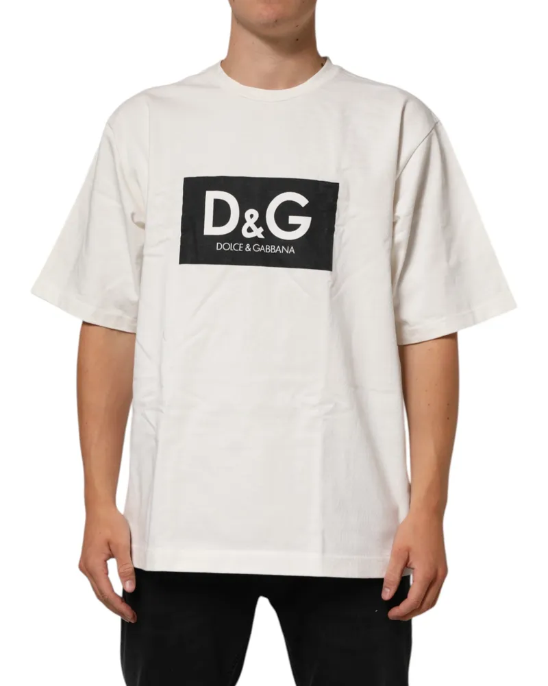 Dolce & Gabbana White Logo Print Cotton Crew Neck Men T-Shirt White