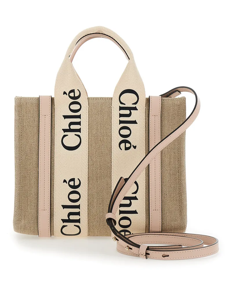 Chloé Women's Tote Bag Woody Beige Linen Shoulder Beige