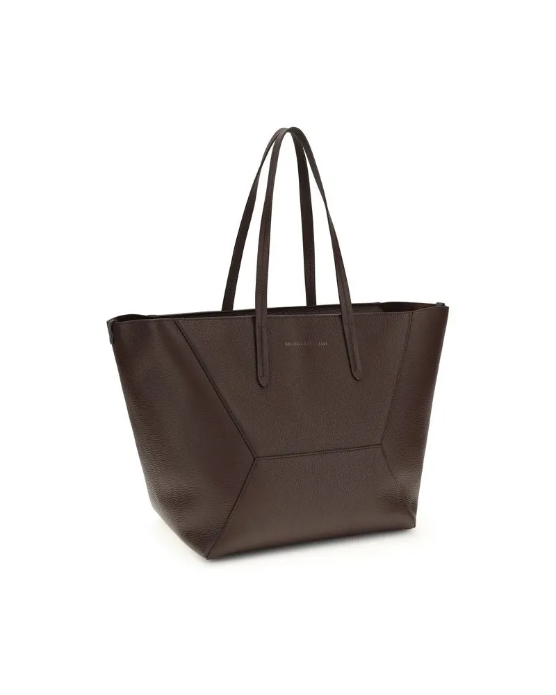 Brunello Cucinelli Women's Brown Calf Leather Bos Taurus Shoulder Bag Brown