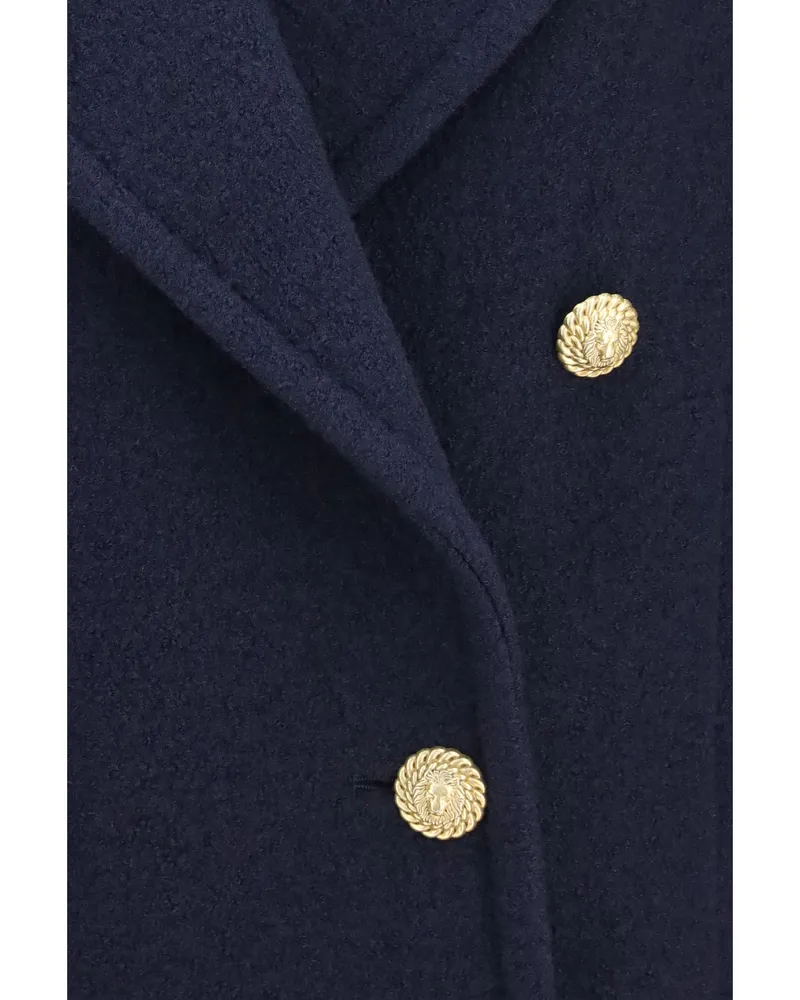 Balmain Women's Coat Double-Breasted Wool Navy Merino Navy