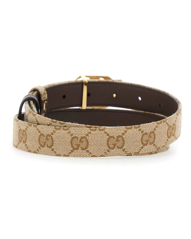 Gucci Reversible GG Canvas and Leather Belt — Beige 