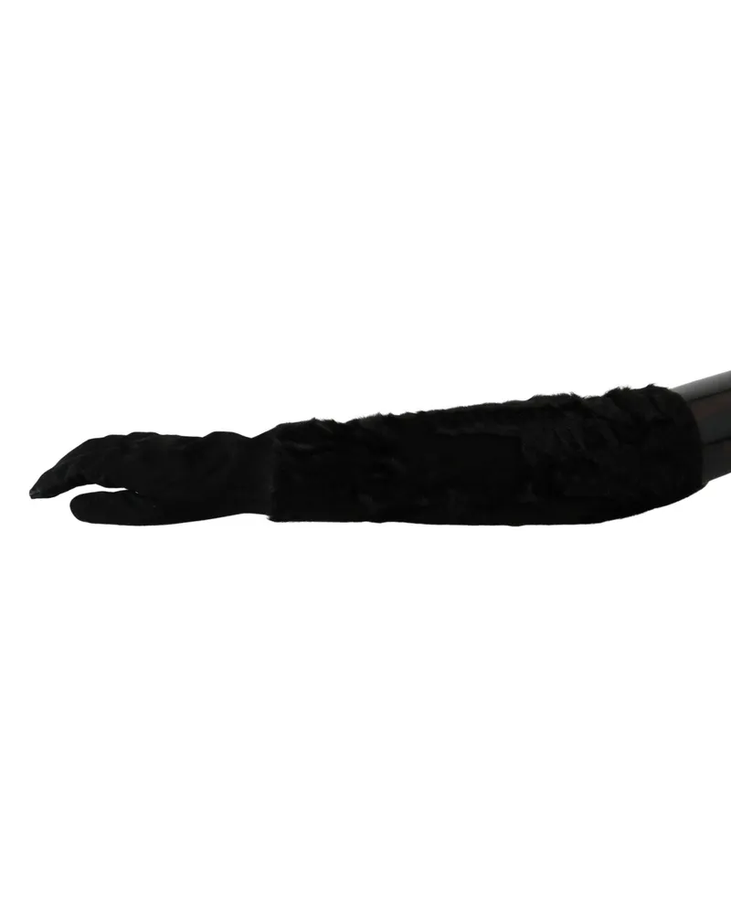 Dolce & Gabbana Women Black Elbow Length Mitten Suede Fur Gloves Black