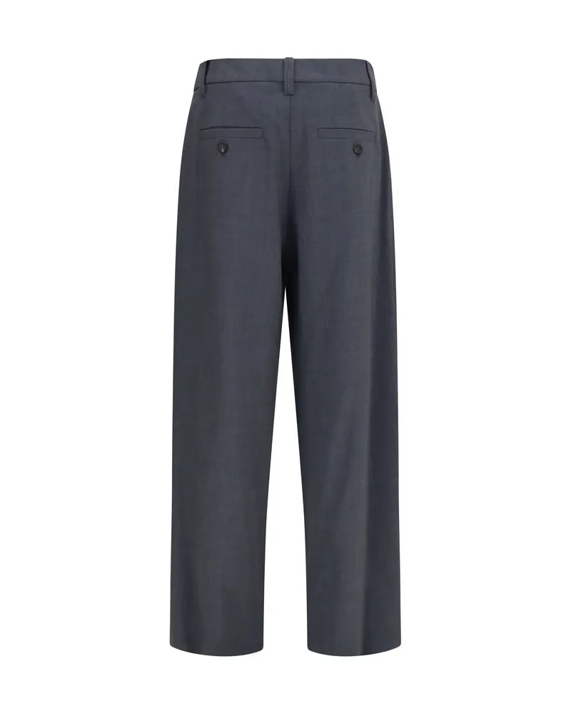Brunello Cucinelli Tropical Wool Pleated Trousers — Gray 