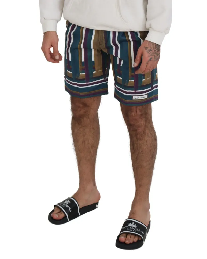 Dolce & Gabbana Men's Multicolor Striped Stretch Cotton Shorts Blue
