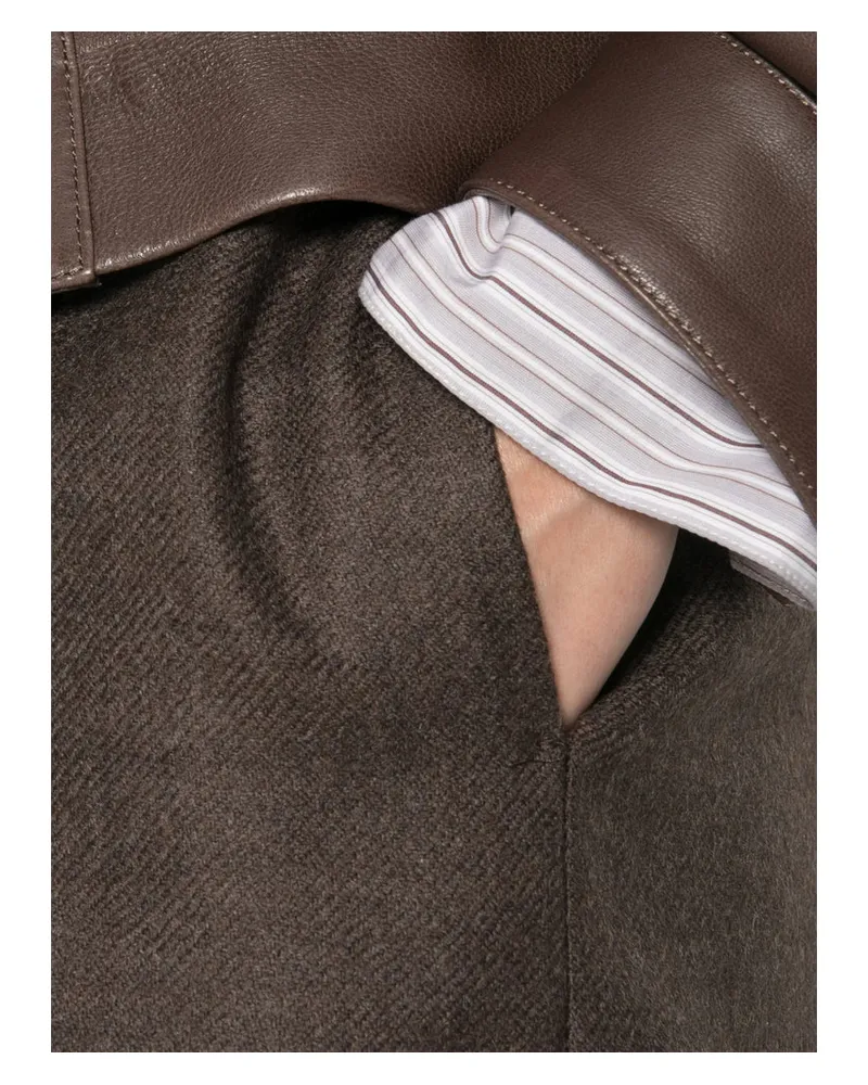 Max Mara Wide Leg Virgin Wool Trousers — Brown Brown