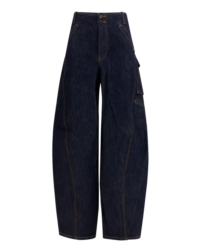 Self-Portrait Women's Cargo Jeans Blue Denim Cotton Blue