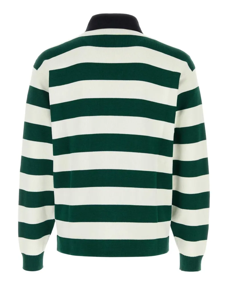 Gucci Men's Striped Silk-Blend Polo Shirt Green Cotton Green