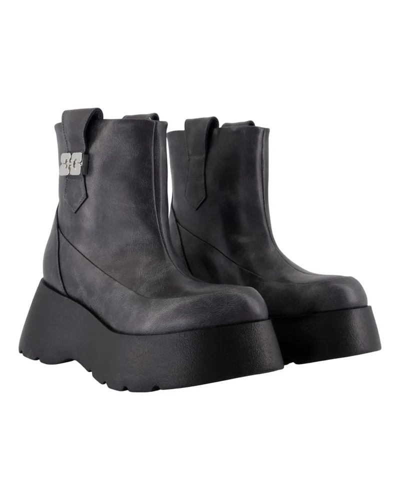 Ganni Women's Kat Low Ankle Boot Gray Leather Gray