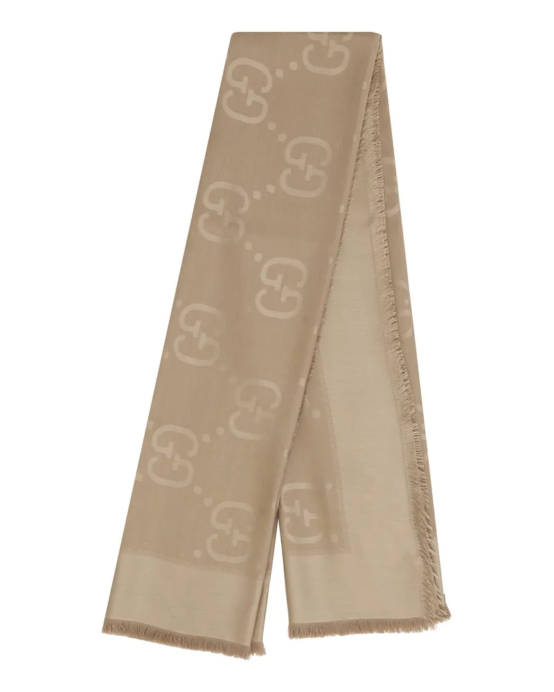 Gucci GG Jacquard Wool and Silk Scarf — Beige Beige