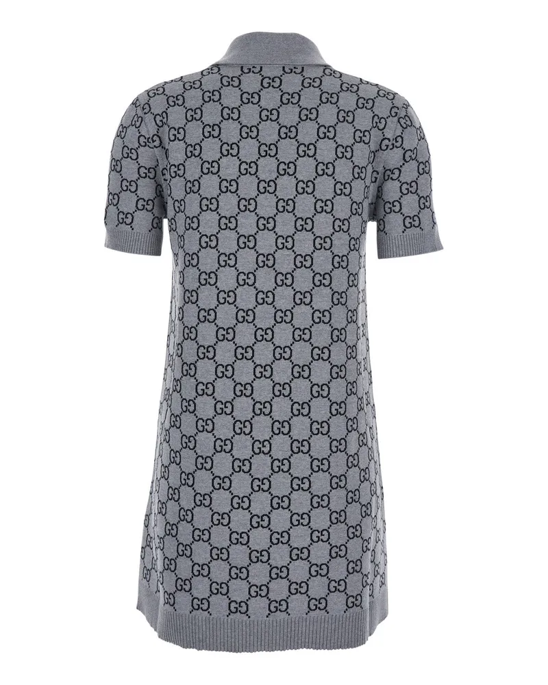 Gucci Women's Grey Dress With Wide Collar And Gg Motif Wool Gray