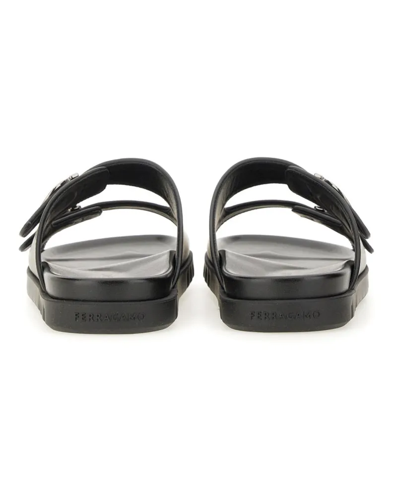 Ferragamo Double-Strap Calf Leather Sandal — Black Black