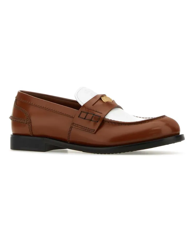 Miu Miu Women's Two-Tone Leather Loafers Cognac+bianco Vitello Mocassini Brown