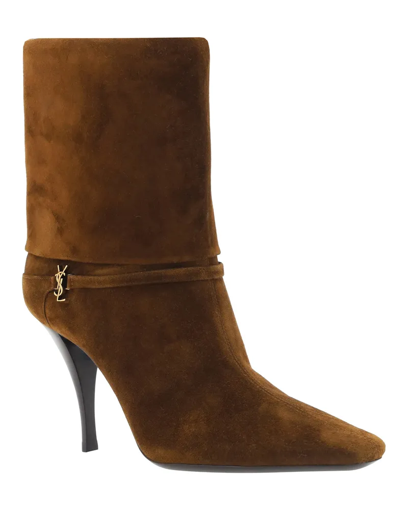 Saint Laurent Women's Ankle Boots Vicky Suede-Effect Leather Brown Calf Brown