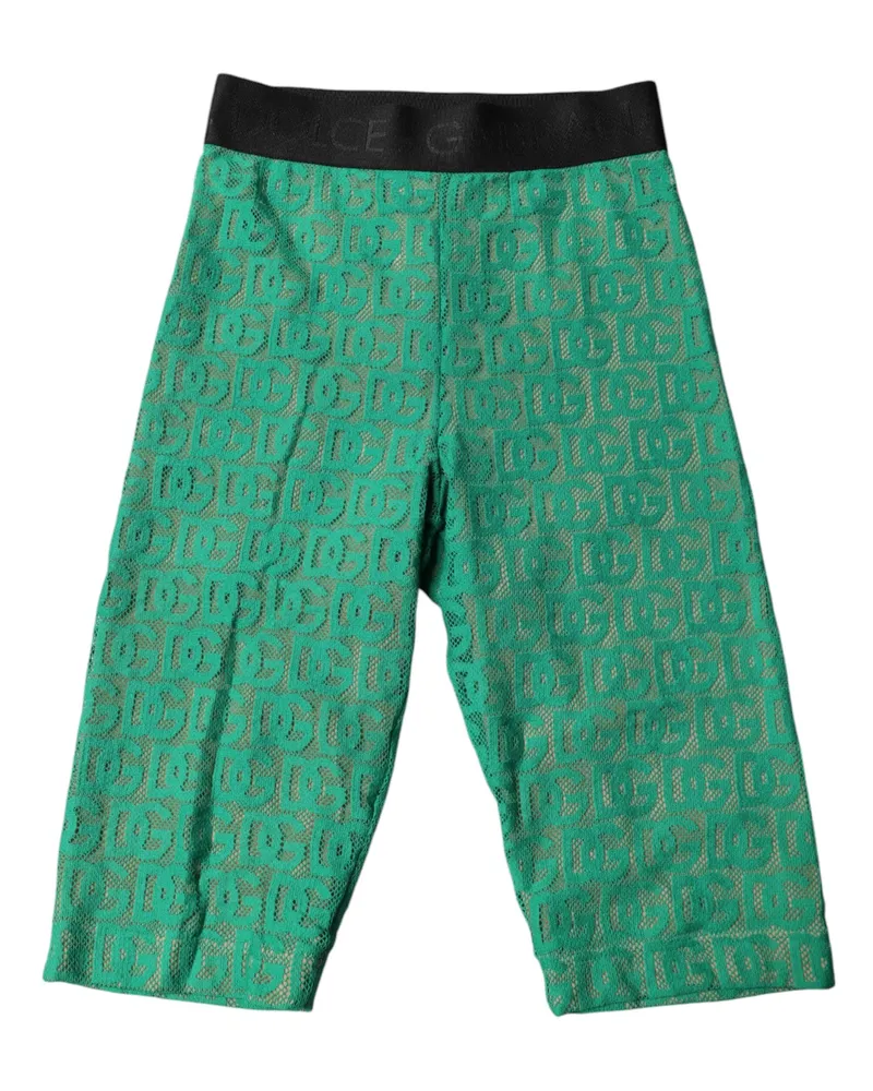 Dolce & Gabbana Women Green Logo Monogram Cropped Tights Underwear Cotton Nylon Elastane Clothing Green