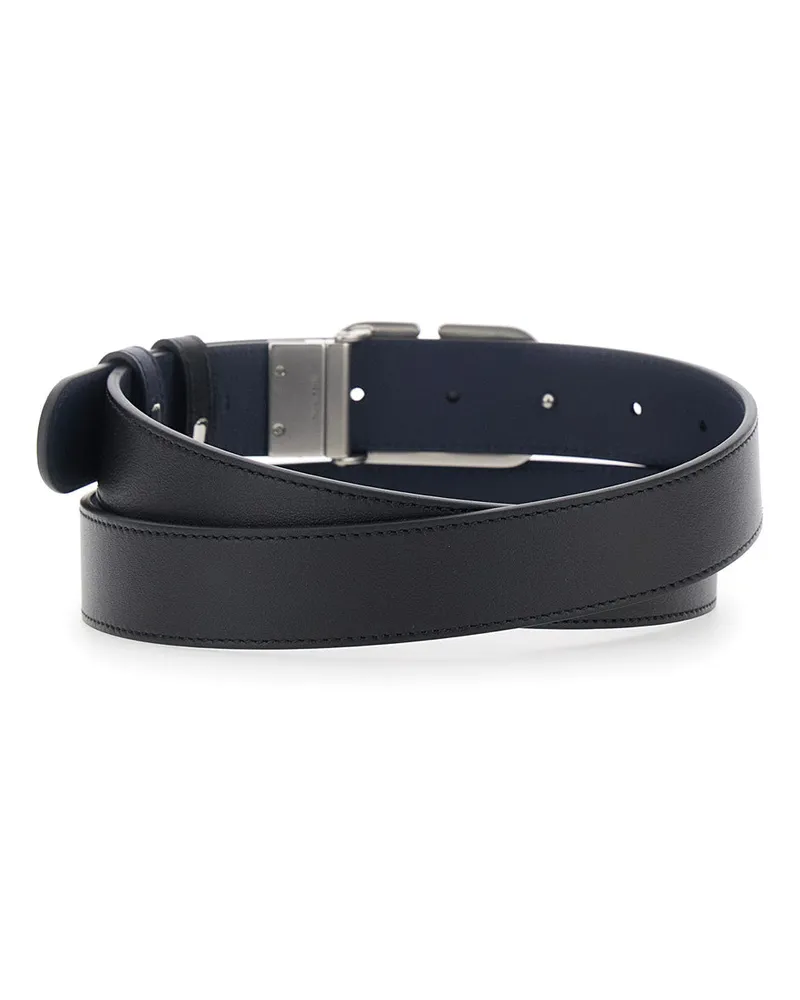 Valentino Garavani Men's Belt Reversible Vlogo Plate Black Leather Calfskin Black