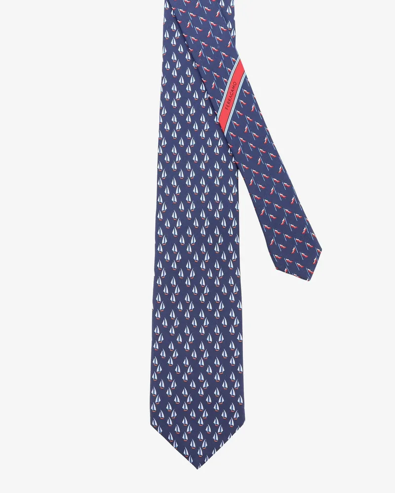 Ferragamo Men's Silk Tie Catamarano Blue Ties & Bow Navy