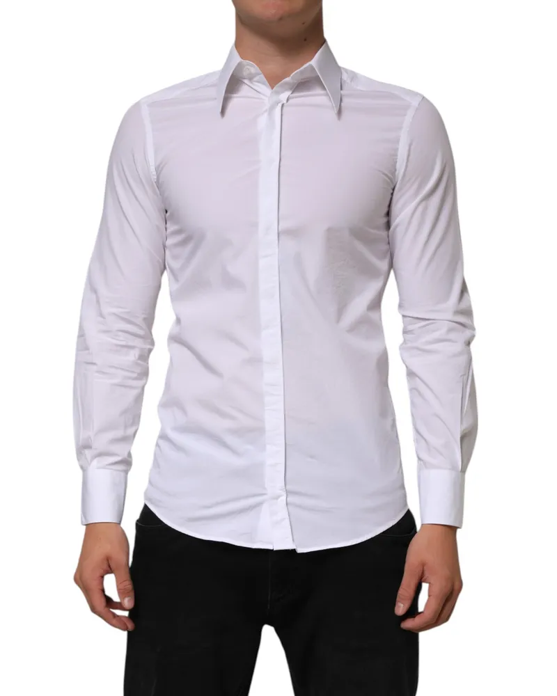 Dolce & Gabbana Men's White Cotton Martini Long Sleeve Dress Shirt White