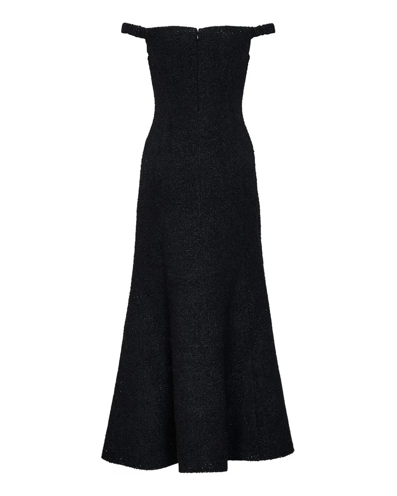 Self-Portrait Women's Dress Off-The-Shoulder Lamé Bouclé Black Acrylic Black