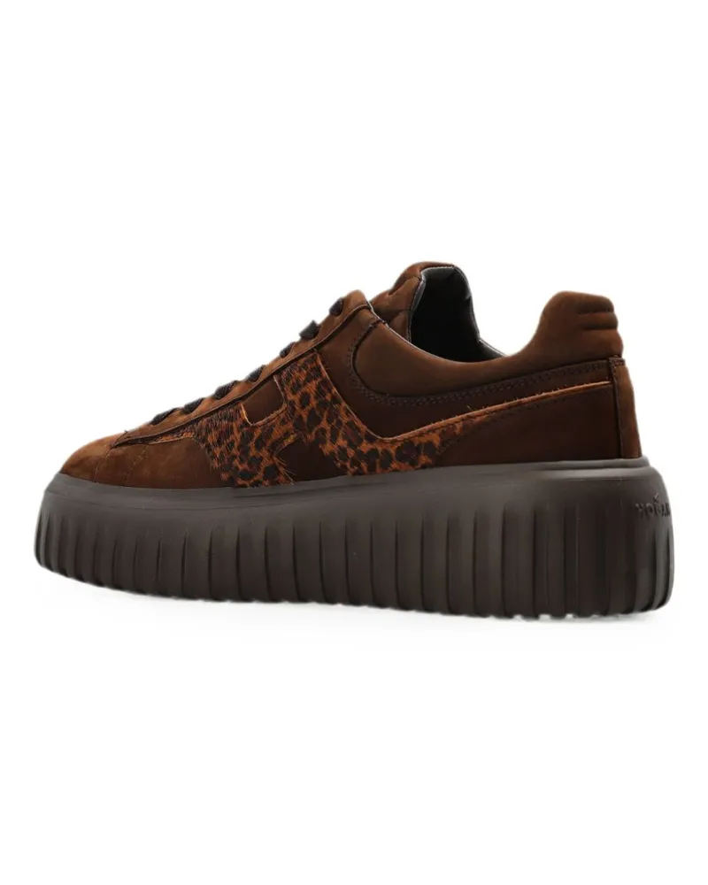 Hogan Leopard-Print Leather Platform Sneaker — Brown Brown