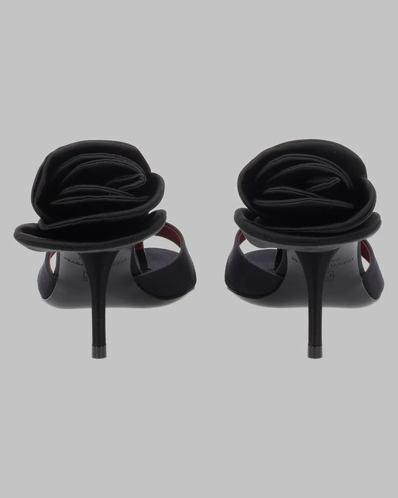 Magda Butrym Satin Toe-Post with Floral Motif Sandal — Black 