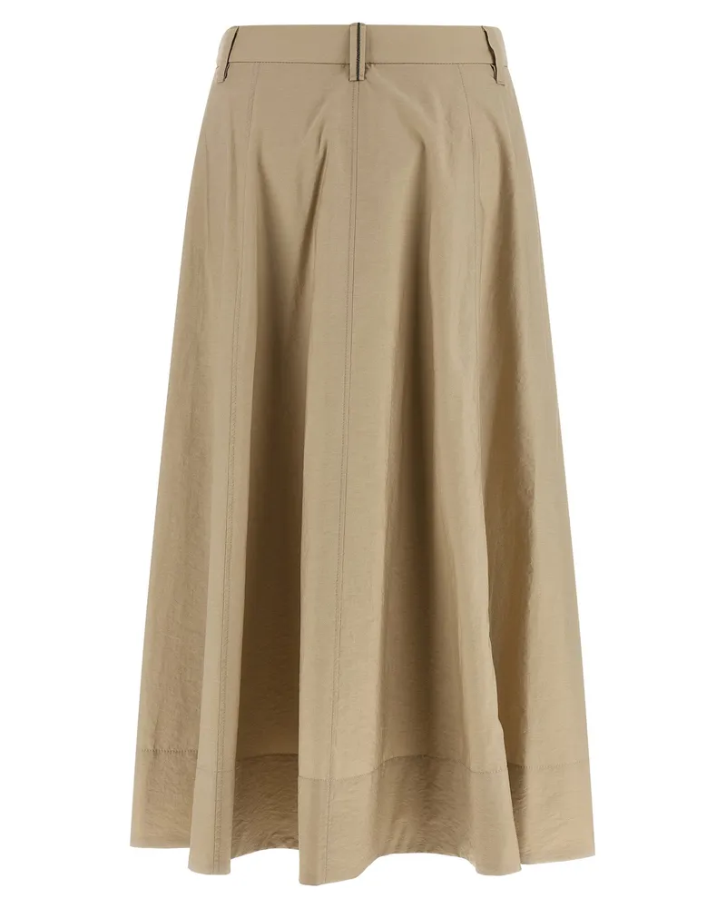 Brunello Cucinelli Flared Cotton Skirt — Beige Beige