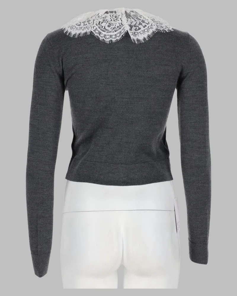Self-Portrait Lace-Trimmed Wool Cardigan — Gray Gray