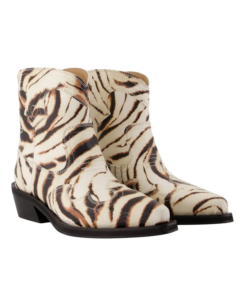 Ganni Women's Low-Cut Western Ankle Boots -  Synthetic Ivory Shoes Ankle-Boots Beige