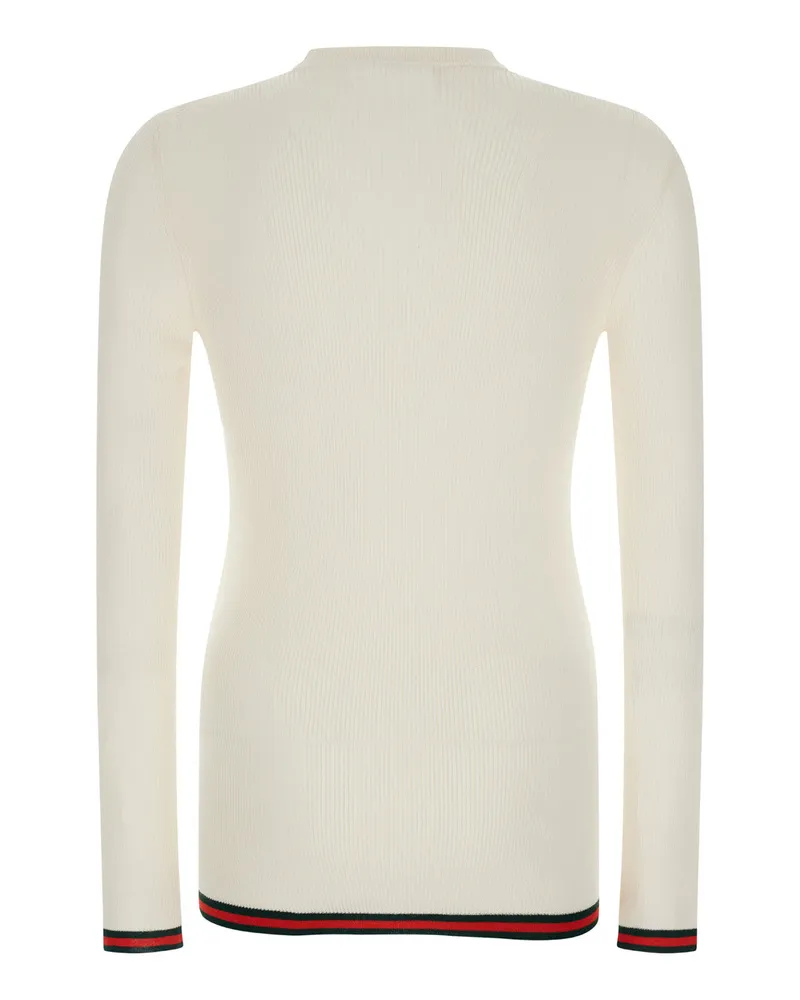 Gucci Men's White Long Sleeved Rib Silk Top Fabric Tops White
