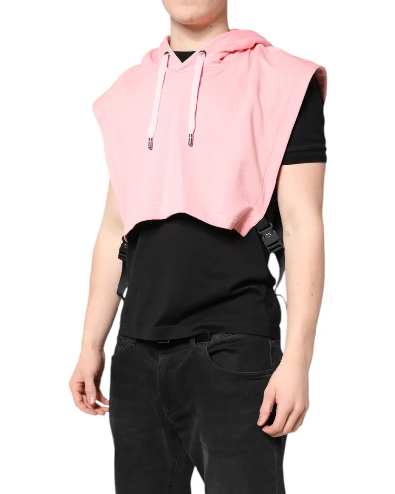 Dolce & Gabbana Pink Cotton Hooded Men Sportswear Vest Sweater Clothing Pink