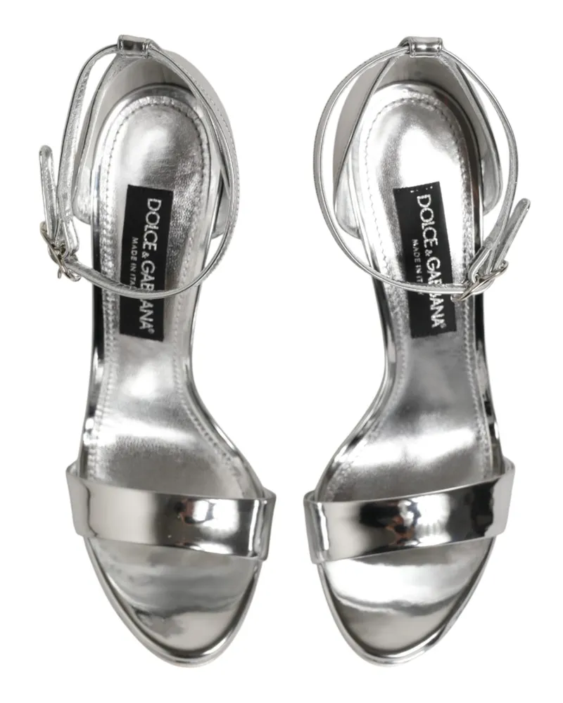 Dolce & Gabbana Women's Silver Leather Platform Keira Sandals Shoes Pl+pu Silver