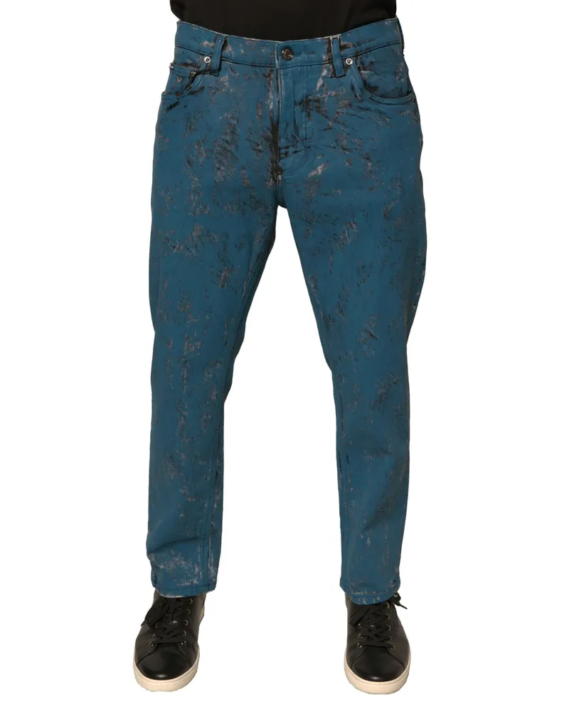 Dolce & Gabbana Men's Blue Logo Cotton Stretch Skinny Denim Jeans Elastane Clothing Blue