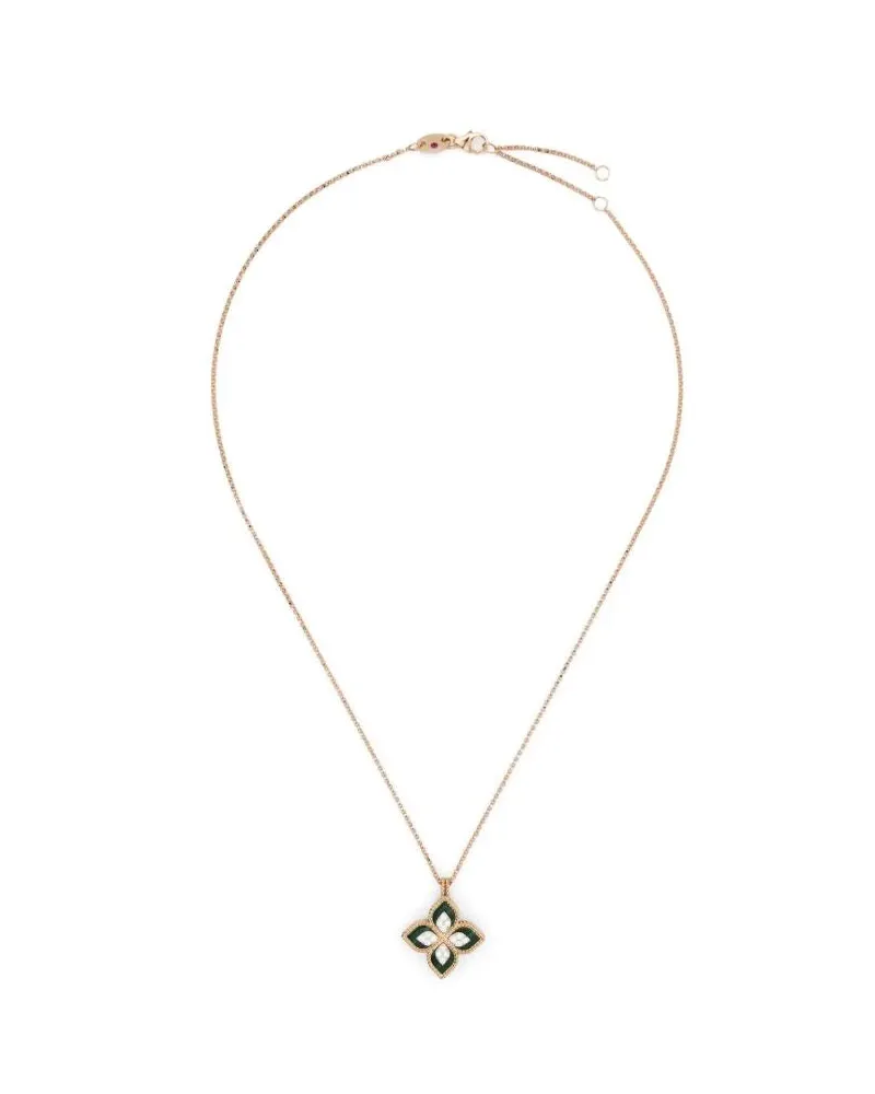 Roberto Coin 18kt Rose Gold Princess Flower Malachite And Diamond Necklace Continuty Rose