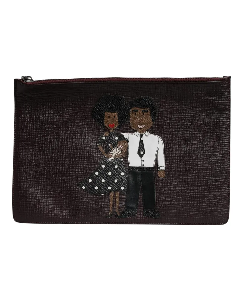 Dolce & Gabbana Men's Leather #dgfamily Embellished Clutch Brown Brown