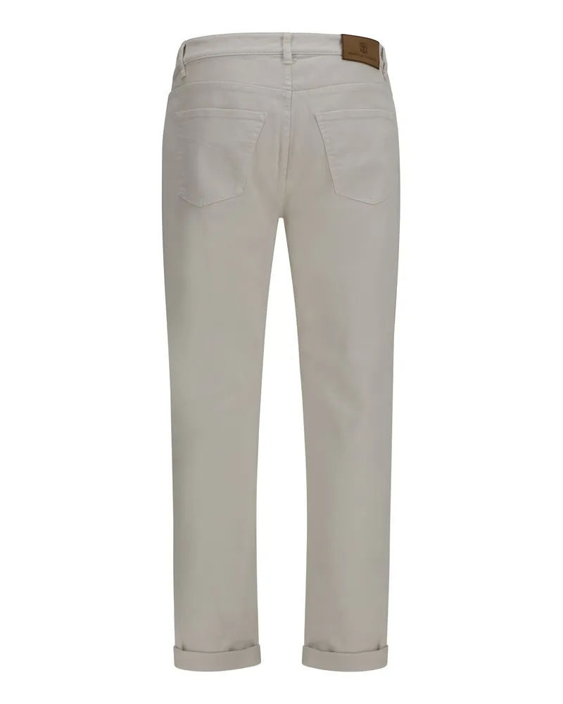 Brunello Cucinelli Men's Jeans With Turn-Up Hem English White Cotton; Elastane White