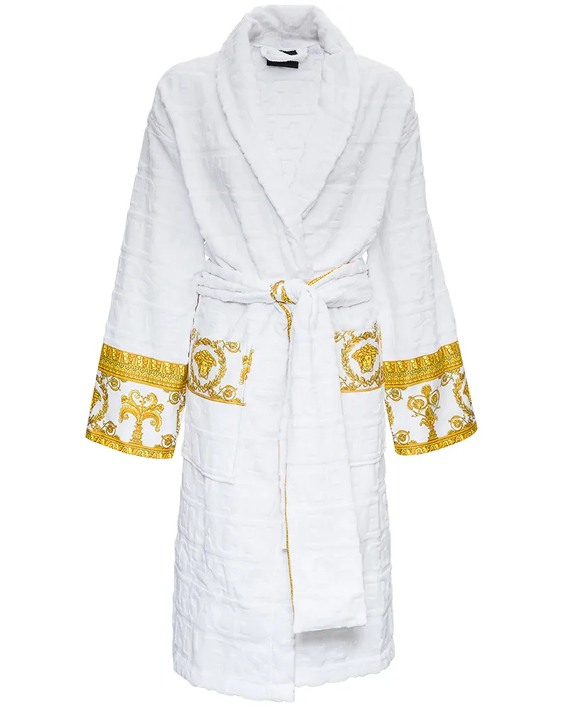 Versace Unisex Bathrobe White Cotton Towels & Bath Robes White