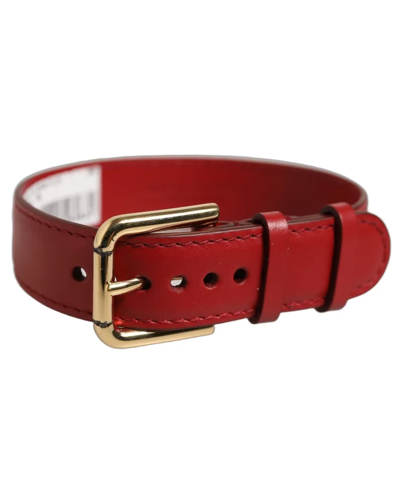 Dolce & Gabbana Women's Red Calfskin Leather Gold Buckle Belt Strap Bracelet Calf Red