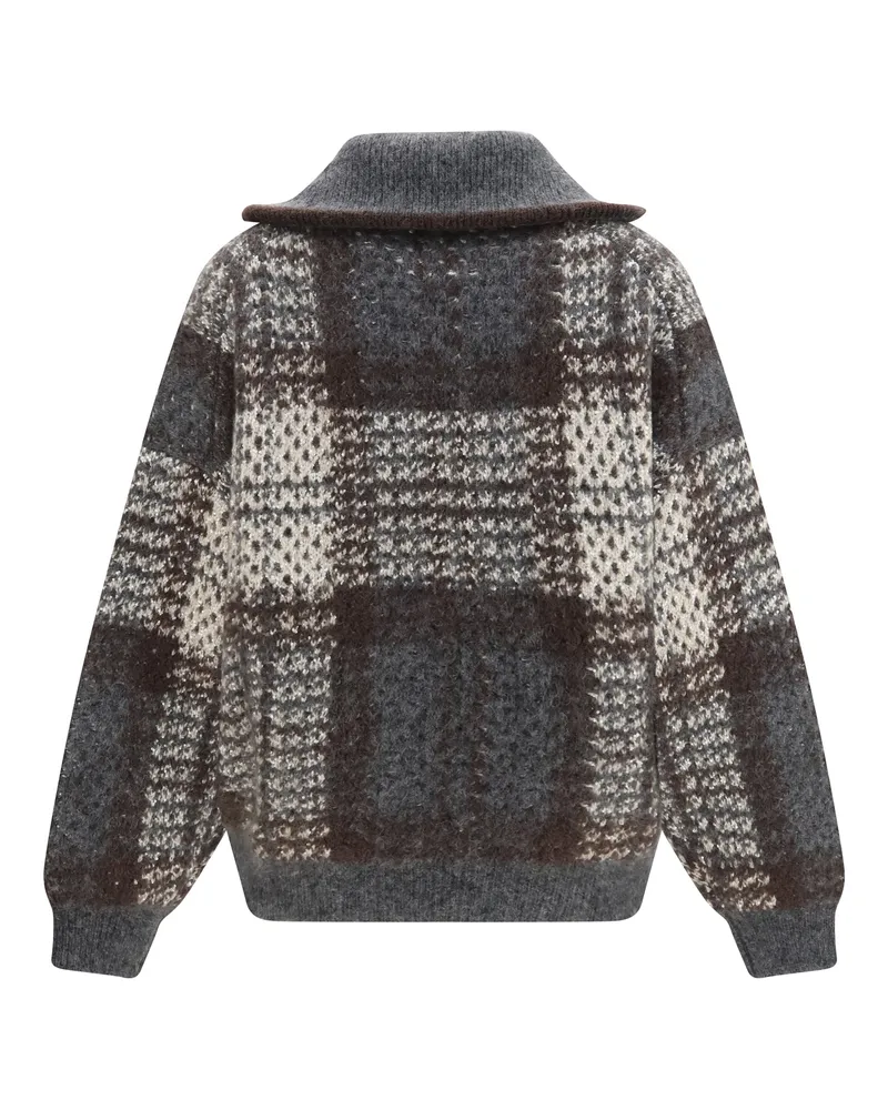 Brunello Cucinelli Checked Wool with Sequins Cardigan — Gray Gray