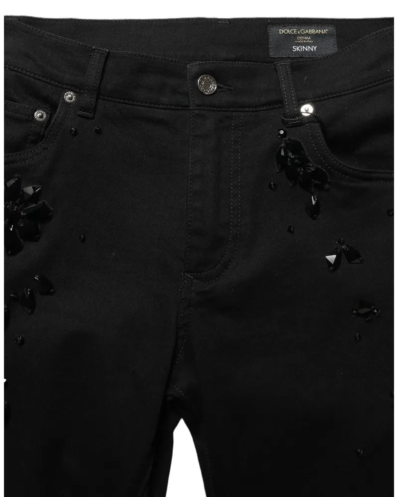 Dolce & Gabbana Men's Black Embellished Cotton Skinny Denim Jeans Elastane Clothing Black