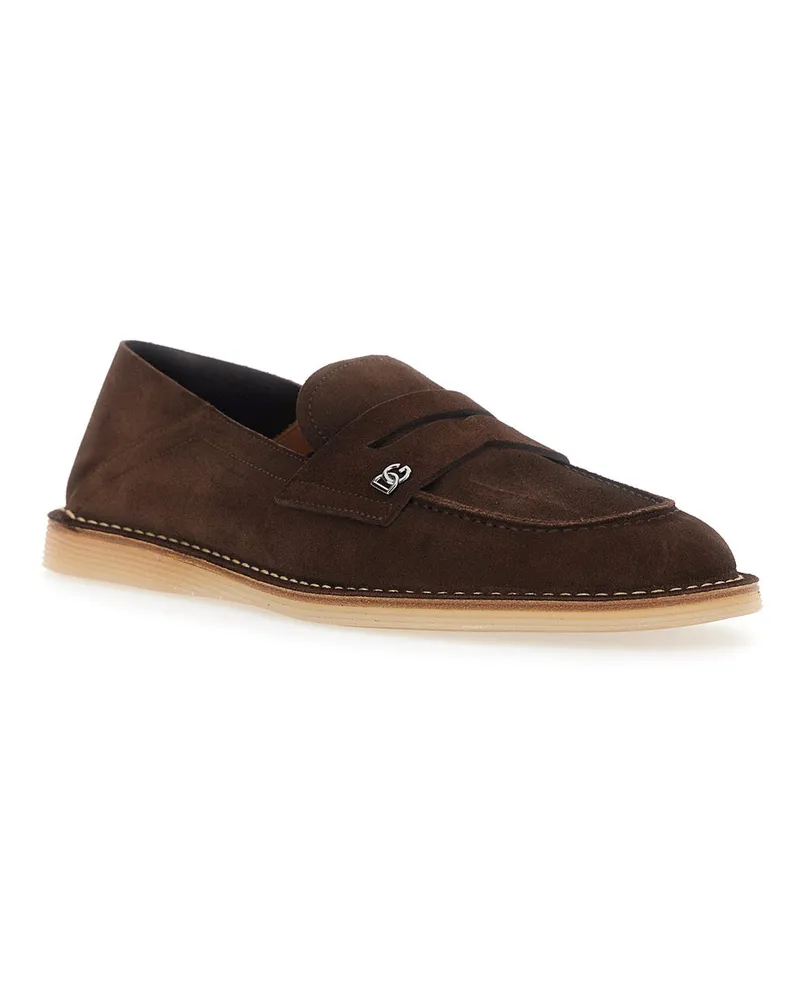 Dolce & Gabbana Men's Loafers Florio Brown Suede Calf Leather Brown