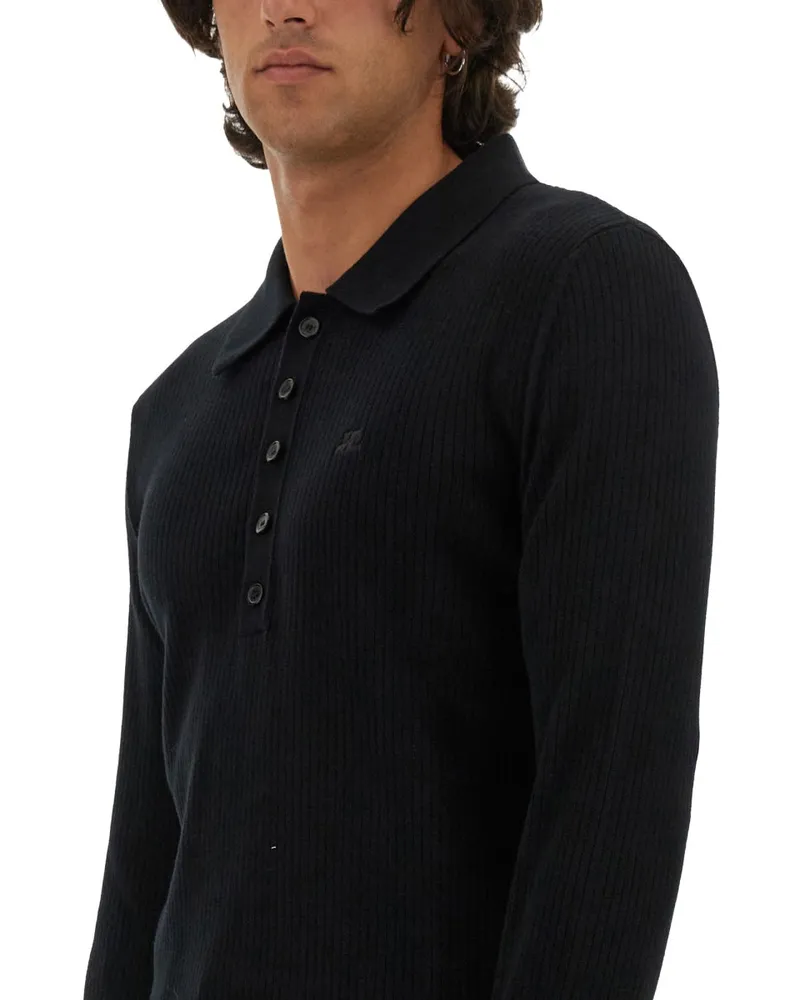Courrèges Logo-Embroidered Slim Fit Polo — Black Black
