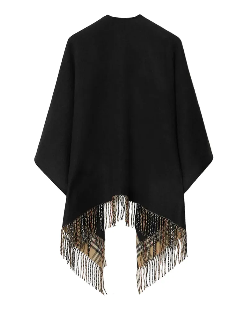 Burberry Reversible Wool with Burberry Check Cape — Black Black