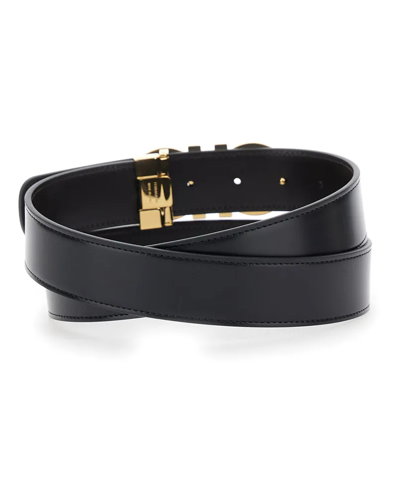 Ferragamo Men's Leather Belt Gancini Buckle Black Calf Black