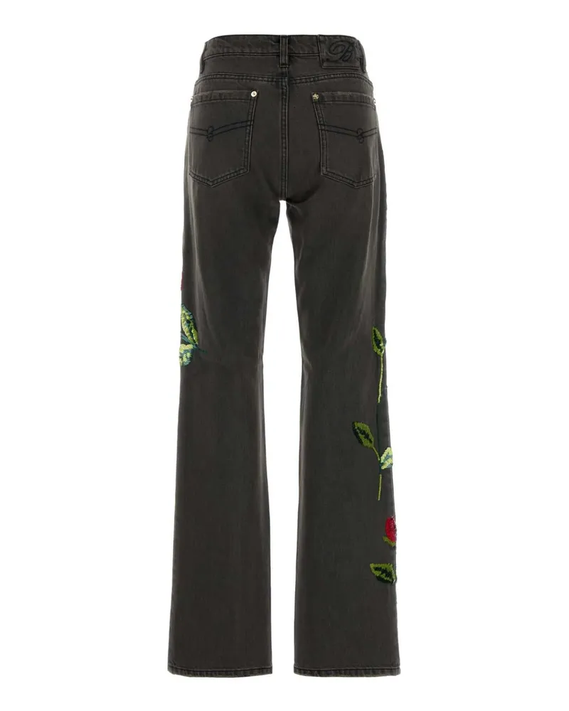 Blumarine Embroidered Rose Trousers — Gray Gray