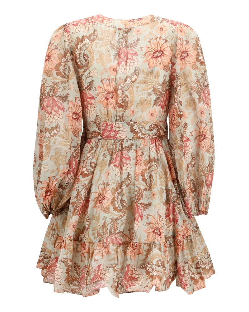 Zimmermann Women's Daylight Wrap Mini Dress Stamp-Floral-Sage Cotton Beige