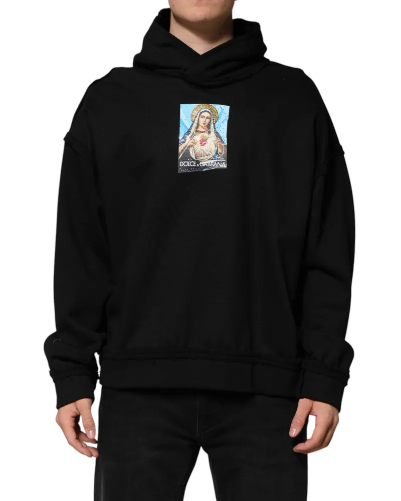 Dolce & Gabbana Men's Black Printed Hoodie Crystal Embellished Jacket Cotton Clothing Black