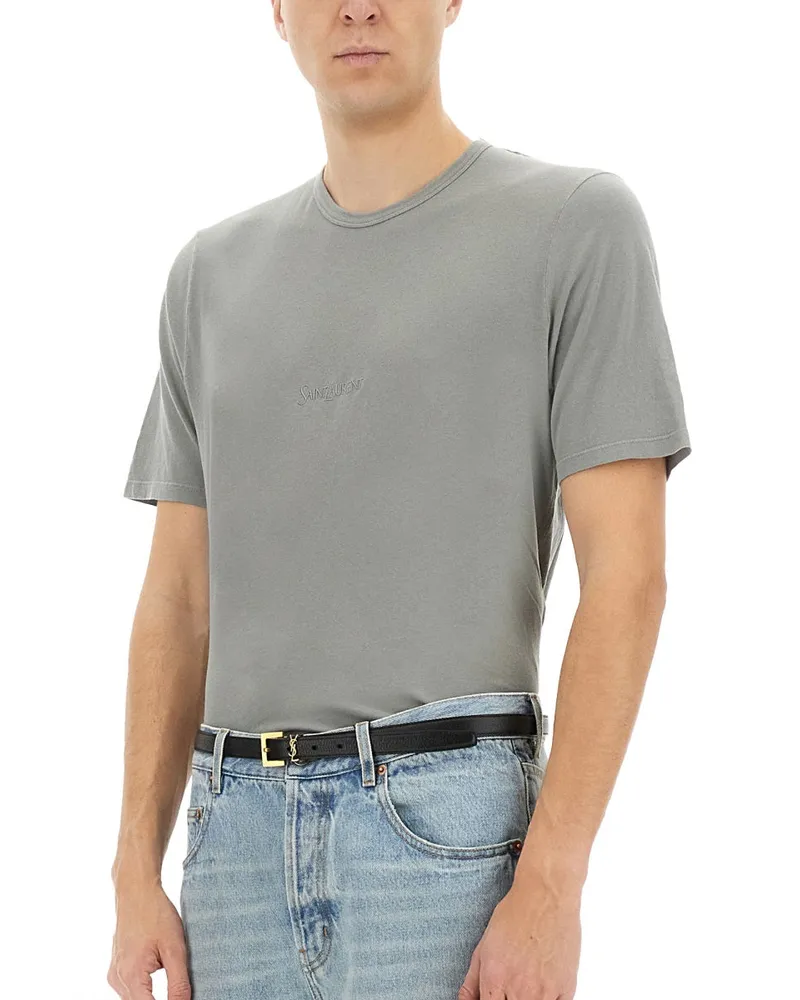 Saint Laurent Logo Cotton T-Shirt — Gray Gray