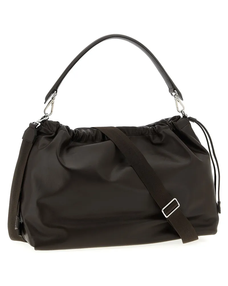 Fendi Men's Flux Maxi Shoulder Bag Brown Calfskin Leather Brown