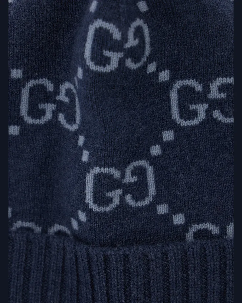 Gucci Men's Hat Gg All-Over Cashmere Cuff Blue Blue
